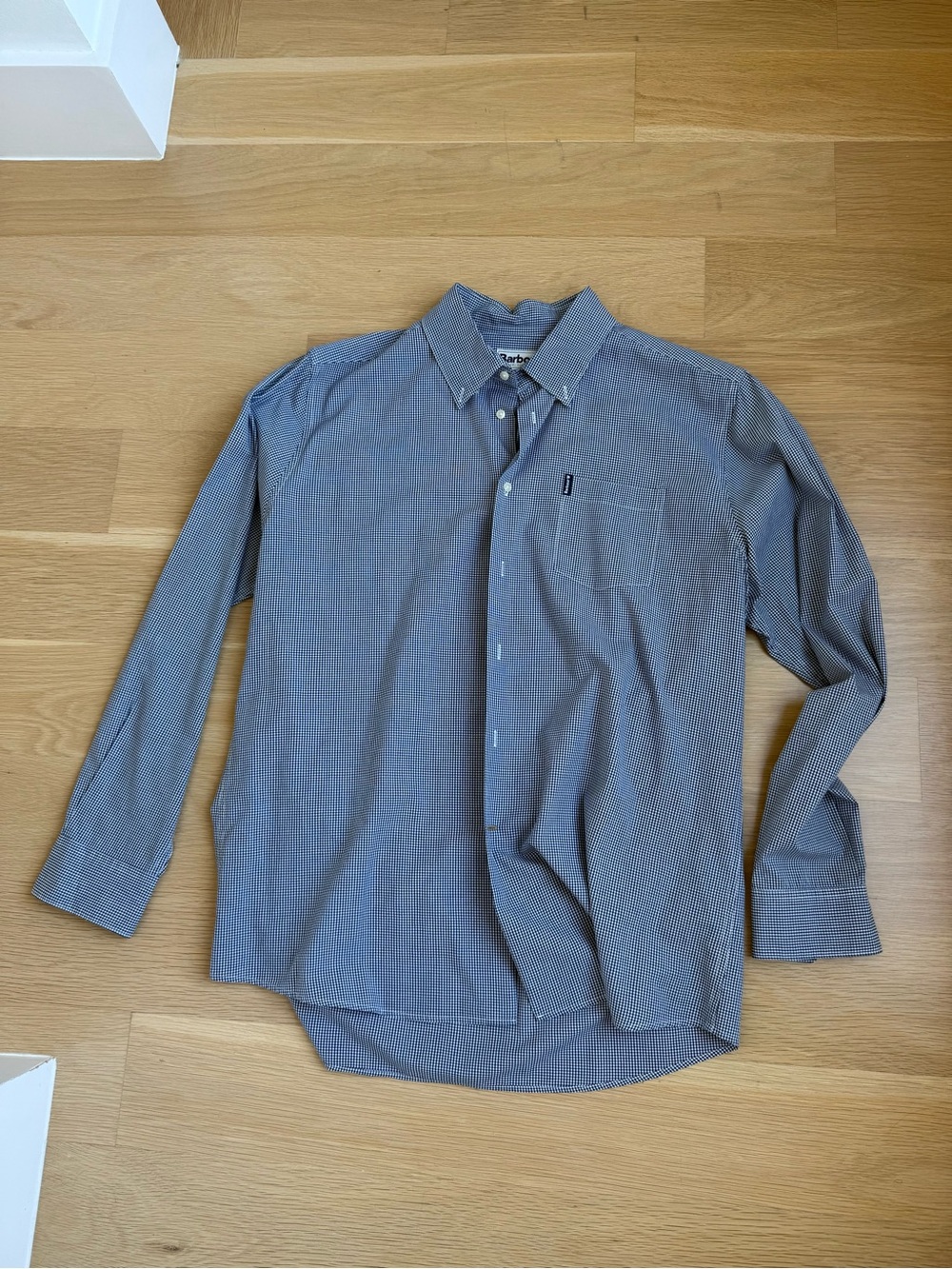 Barbour Blue Micro-Check Long-Sleeve Button-Down Shirt